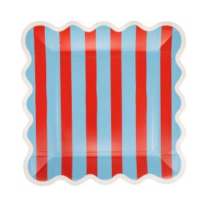 Blue & Red Striped Paper Plate - 9"